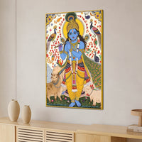 Religious Lord Krishna with Cow Canvas Painting