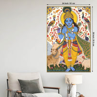Religious Lord Krishna with Cow Canvas Painting