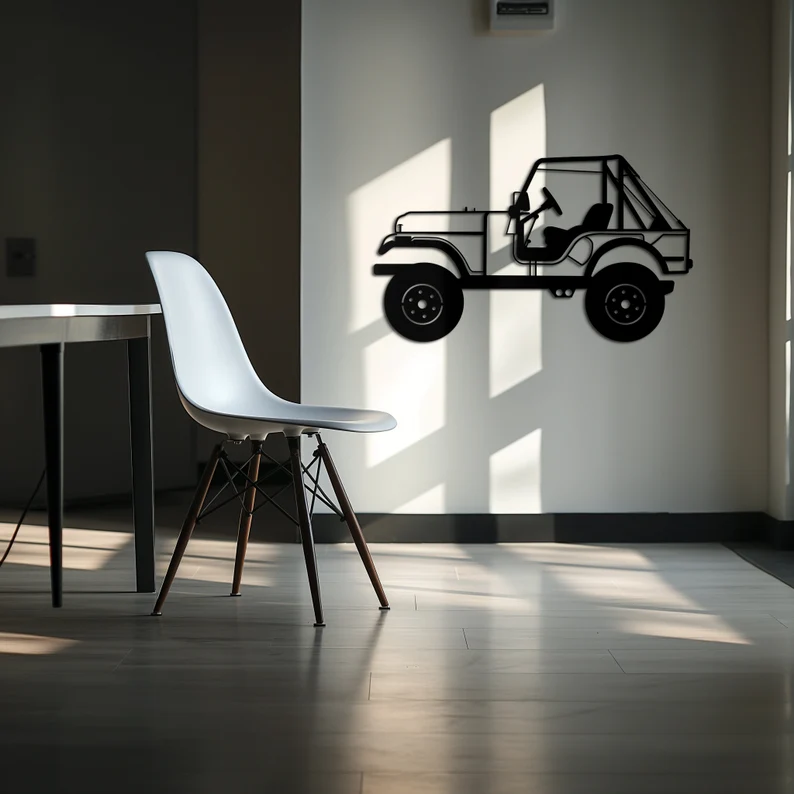 Retro Jeep Metal Wall Hanging for Home & Café Decor