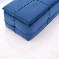 Rich Blue Velvet Tufted Storage Bench with Seating and Organizer Space