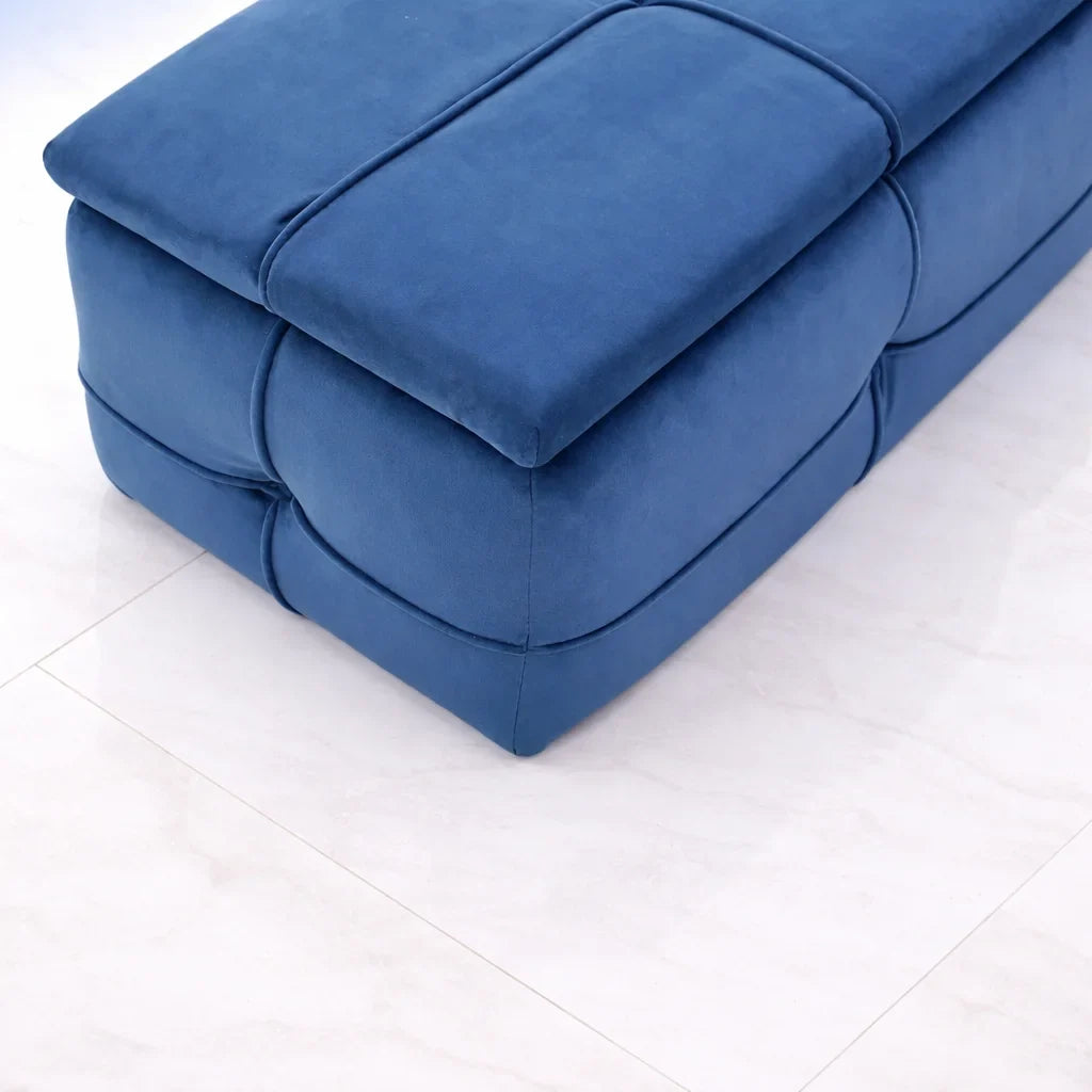 Rich Blue Velvet Tufted Storage Bench with Seating and Organizer Space