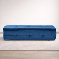 Rich Blue Velvet Tufted Storage Bench with Seating and Organizer Space