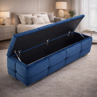 Rich Blue Velvet Tufted Storage Bench with Seating and Organizer Space