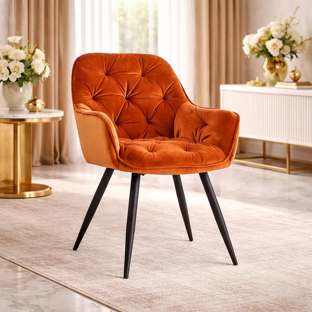 Rich Orange Comfy Padded Tufted Premium Velvet Lounge Chair