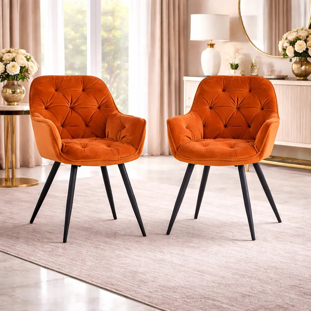 Rich Orange Comfy Padded Tufted Premium Velvet Lounge Chair