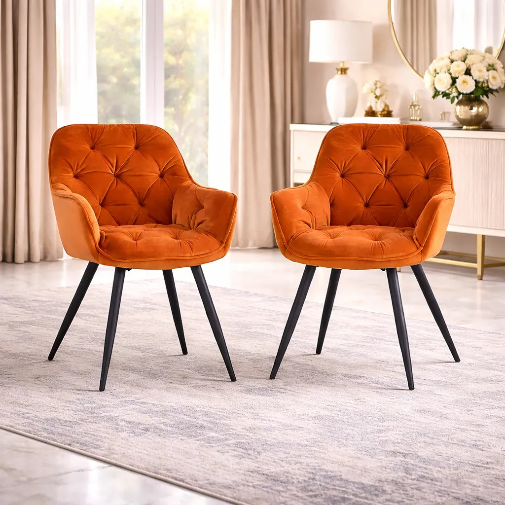 Rich Orange Comfy Padded Tufted Premium Velvet Lounge Chair
