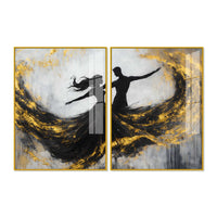 Romantic Black & Gold Dancing Couple Abstract Acrylic Floating Wall Painting Set of 2