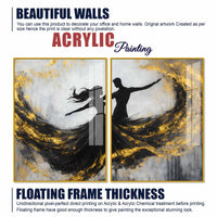 Romantic Black & Gold Dancing Couple Abstract Acrylic Floating Wall Painting Set of 2
