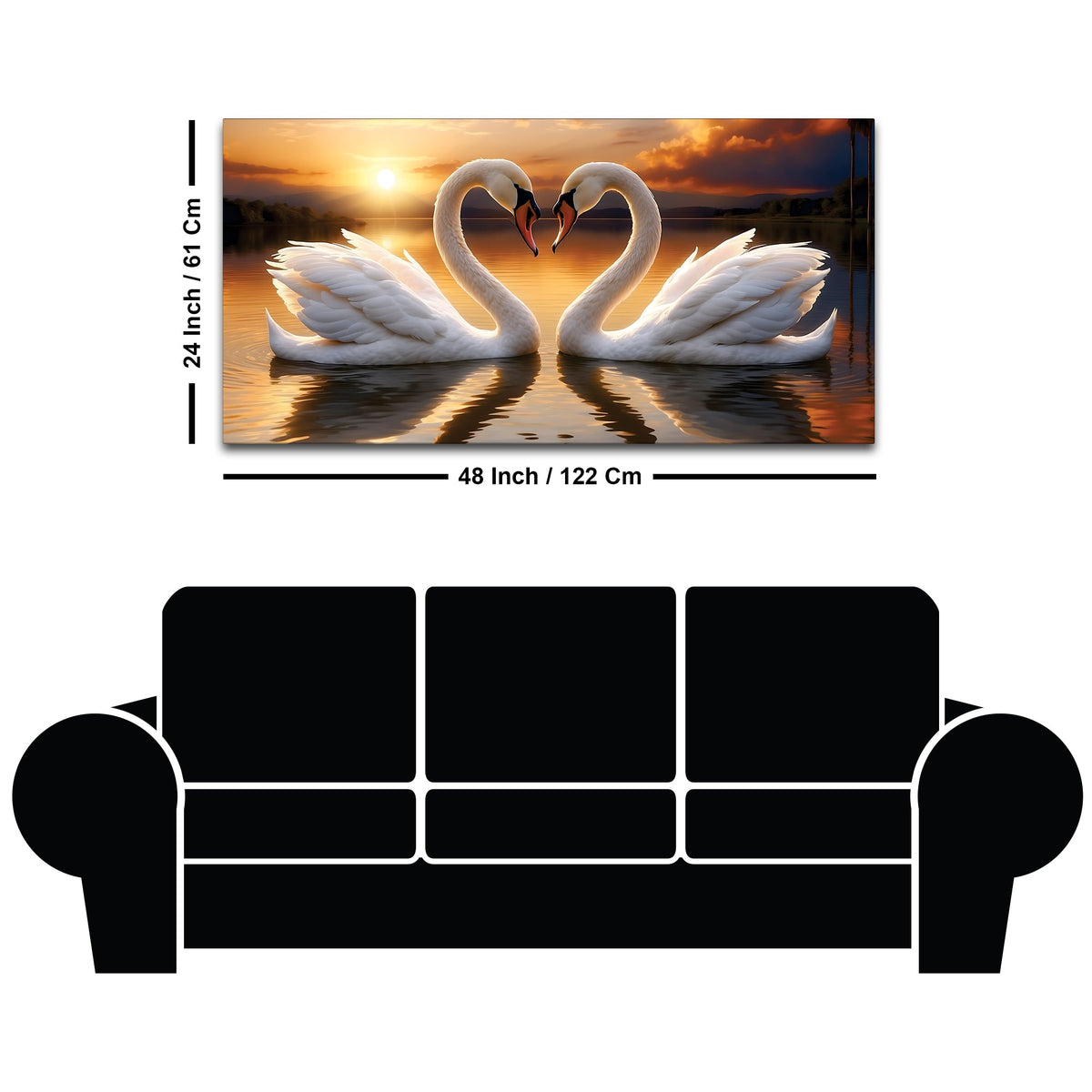 Romantic Swan Couple Wall Painting for Living Room Décor