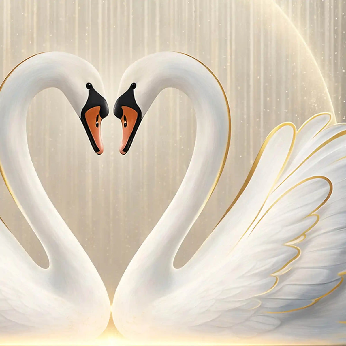 Romantic Swan Pair Heart Shape Crystal Glass Painting for Living Room Décor