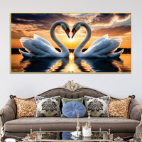 Romantic White Swan Wall Painting for Modern Living Room