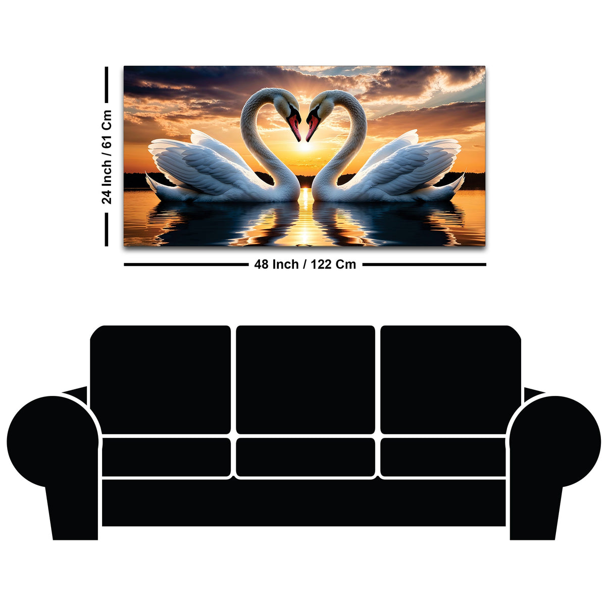 Romantic White Swan Wall Painting for Modern Living Room