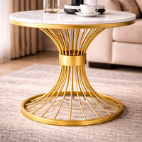 Round Marble Side Table with Gold Wire Base