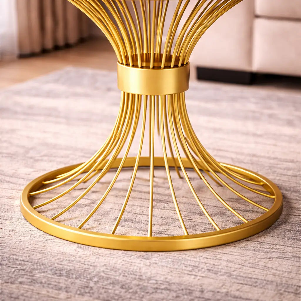 Round Marble Side Table with Gold Wire Base