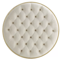 Round Shape Velvet Ottoman with Golden Metal Finish
