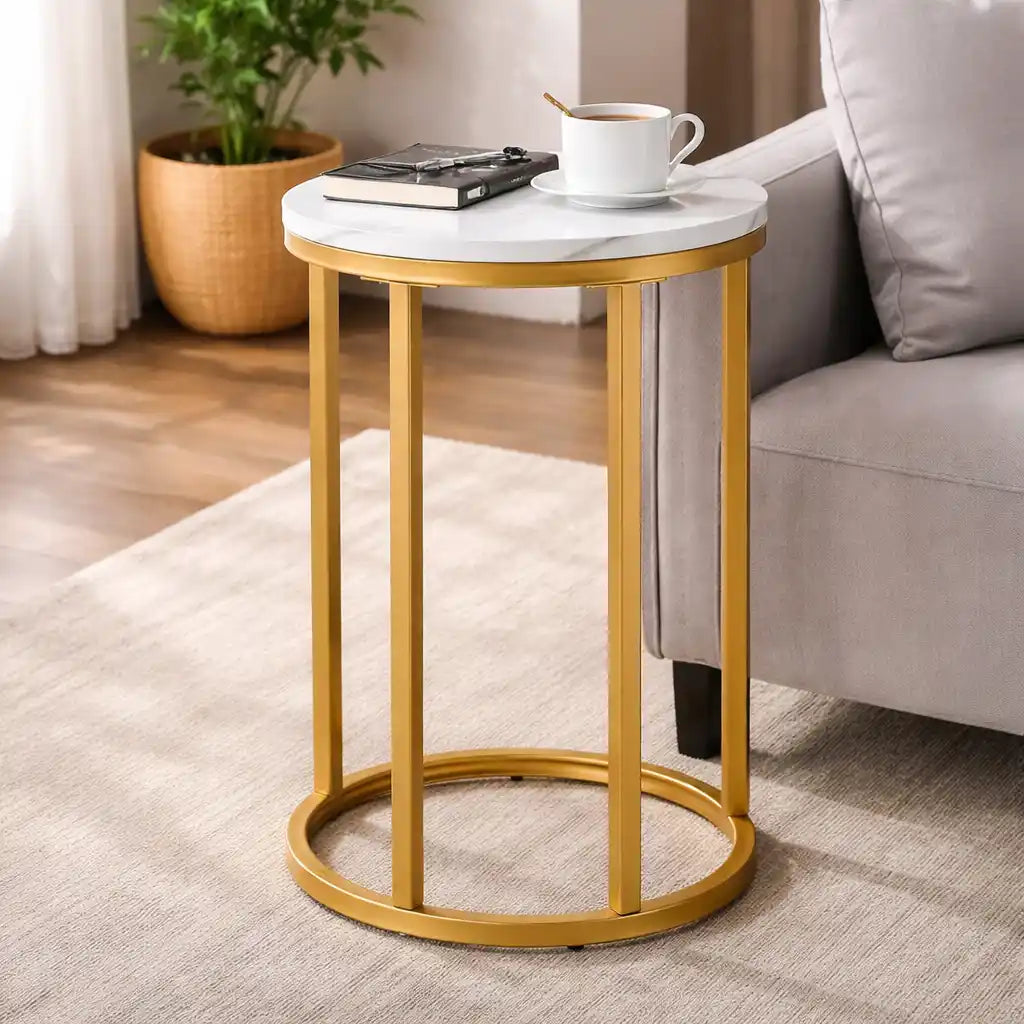 Rounded Shaped Golden Metal End Side Table