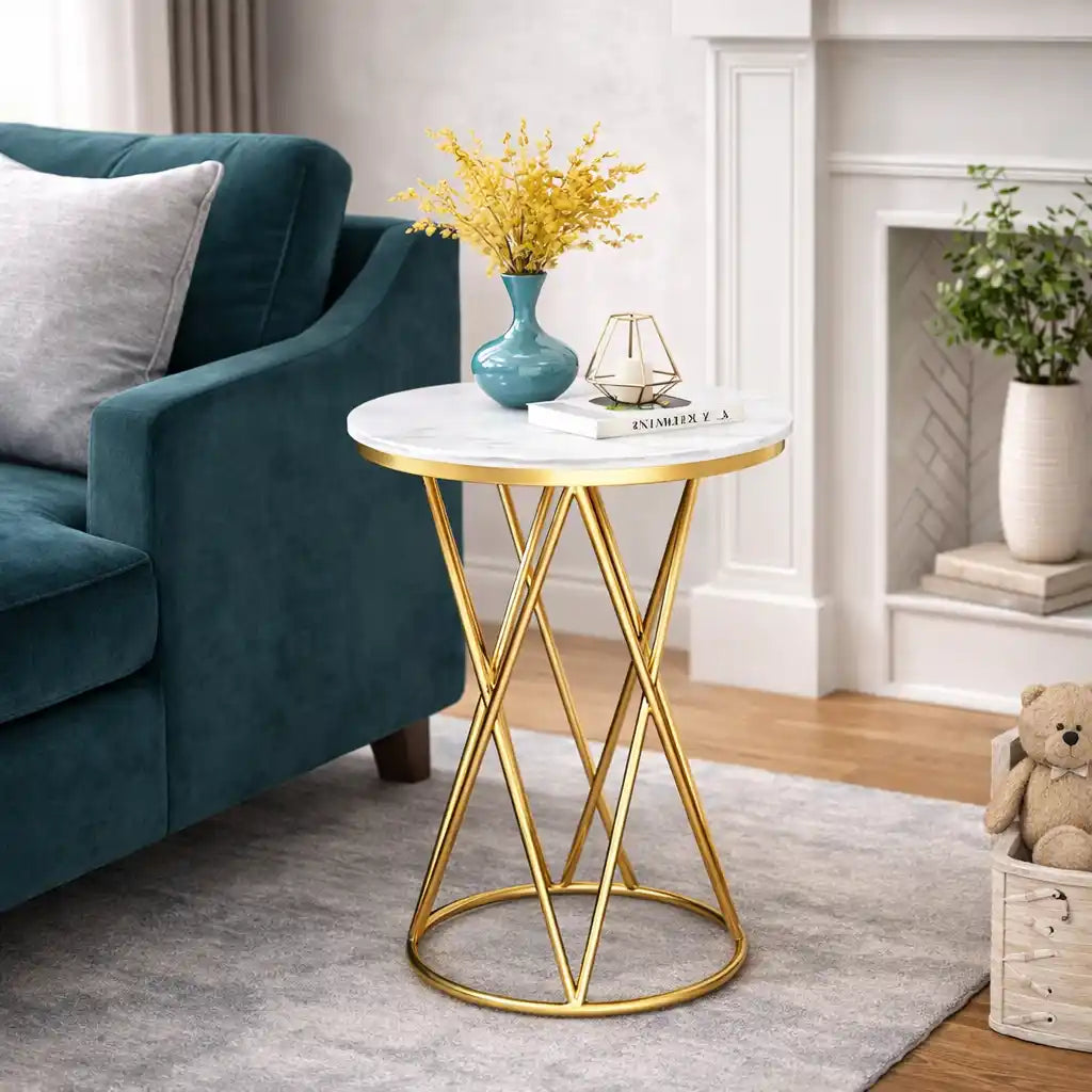 Rounded Side End Designer Golden Metal Finish Side Table