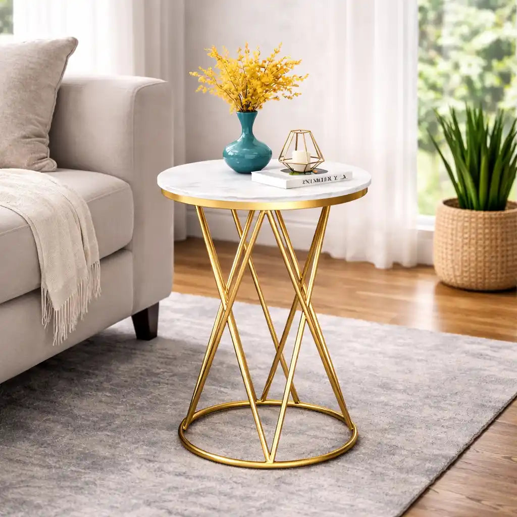 Rounded Side End Designer Golden Metal Finish Side Table