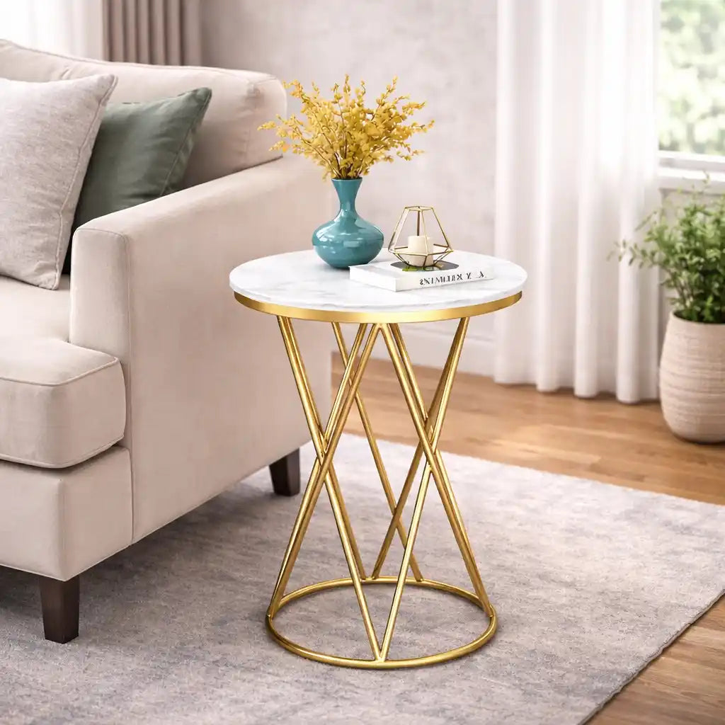 Rounded Side End Designer Golden Metal Finish Side Table