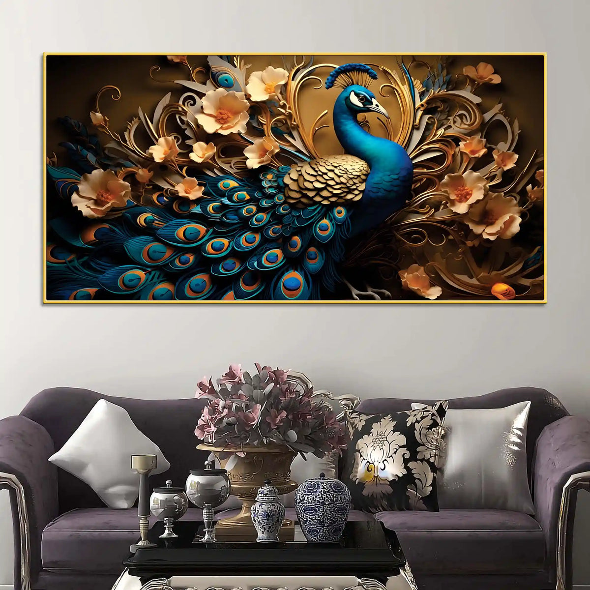 Royal Bird Peacock Premium Canvas Wall Painting for Home & Office Spaces