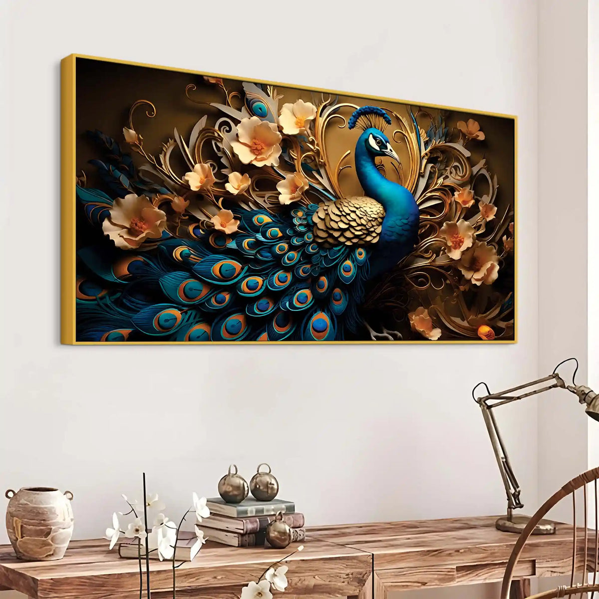 Royal Bird Peacock Premium Canvas Wall Painting for Home & Office Spaces