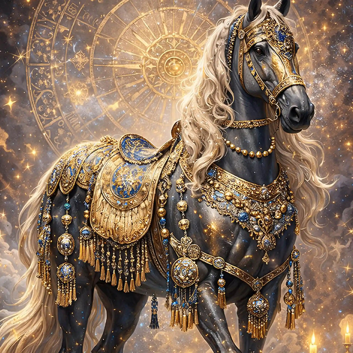 Royal Black Horse Floating Frame Crystal Wall Painting