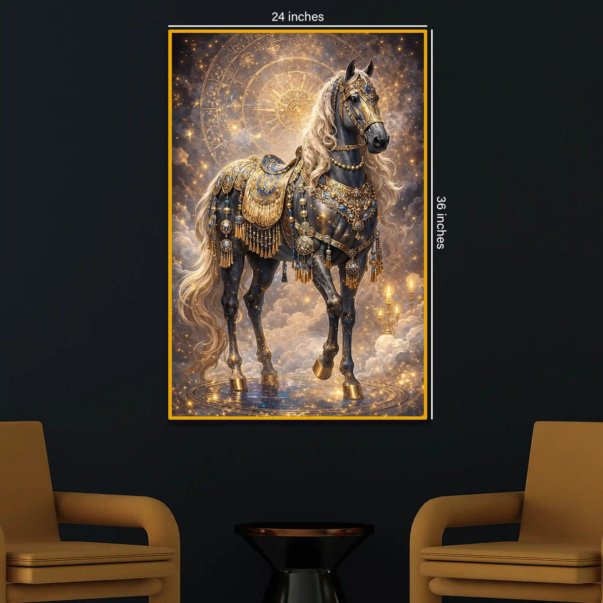 Royal Black Horse Floating Frame Crystal Wall Painting