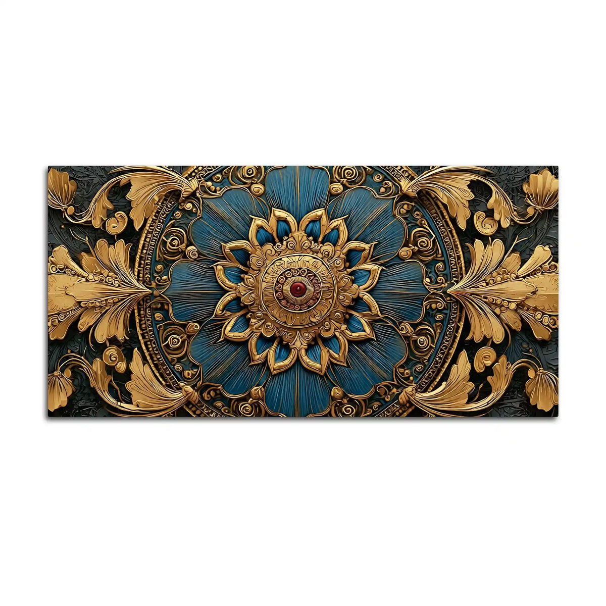 Royal Blue and Gold Mandala Canvas Wall Painting for Home Decor