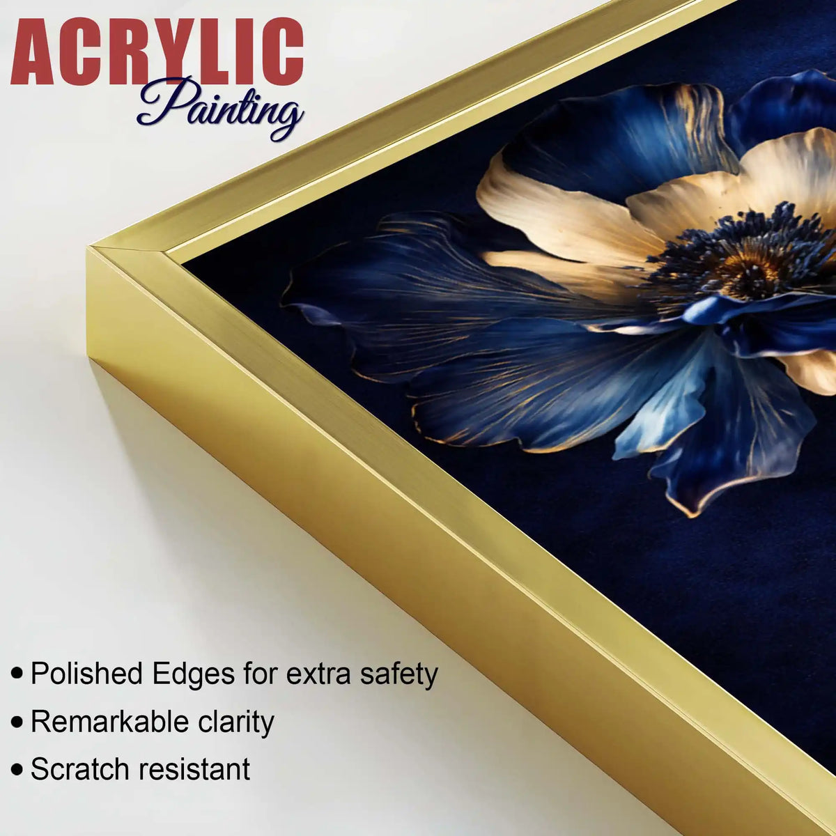Royal Blue Blossom Symphony Acrylic Floating Frame Wall Painting Set of 3