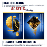 Royal Blue Geometric Abstract Acrylic Floating Wall Painting Set of 2