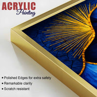 Royal Blue & Golden Sunburst Abstract Acrylic Floating Wall Painting Set of 2