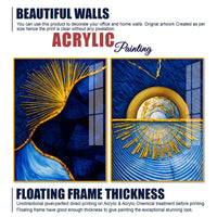 Royal Blue & Golden Sunburst Abstract Acrylic Floating Wall Painting Set of 2