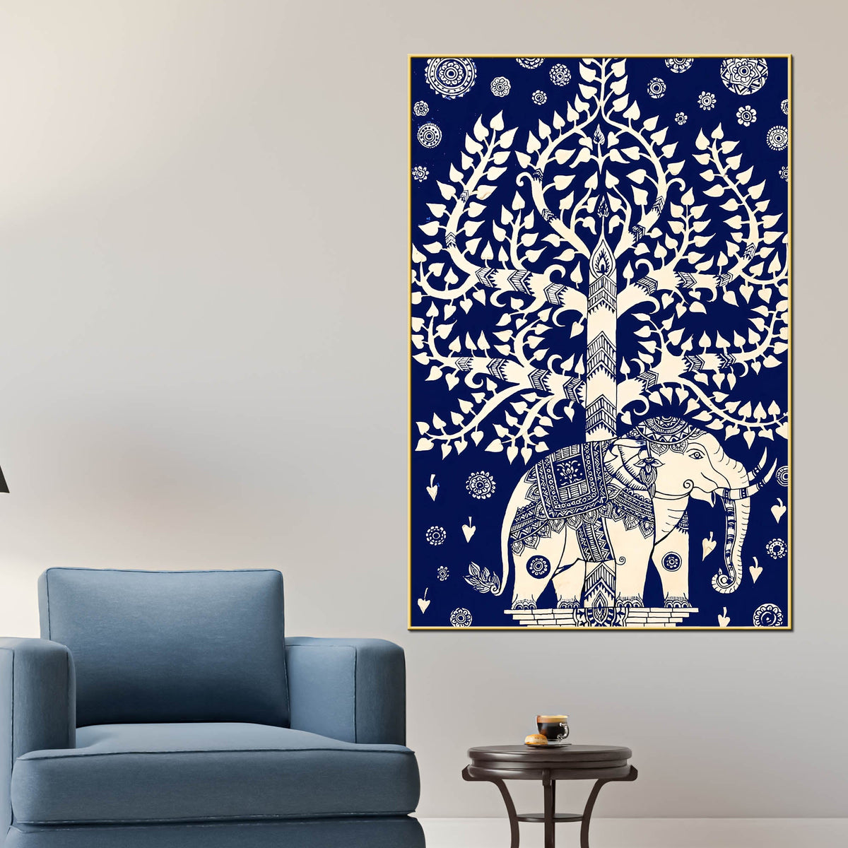 Royal Blue Tree of Life Elephant Wall Art Canvas Painting