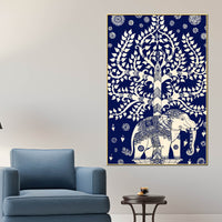 Royal Blue Tree of Life Elephant Wall Art Canvas Painting