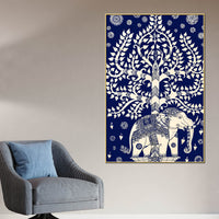 Royal Blue Tree of Life Elephant Wall Art Canvas Painting