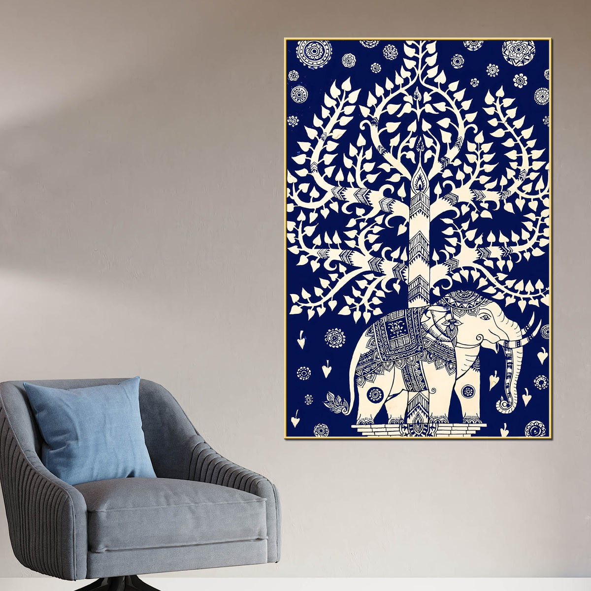 Royal Blue Tree of Life Elephant Wall Art Canvas Painting