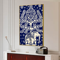Royal Blue Tree of Life Elephant Wall Art Canvas Painting