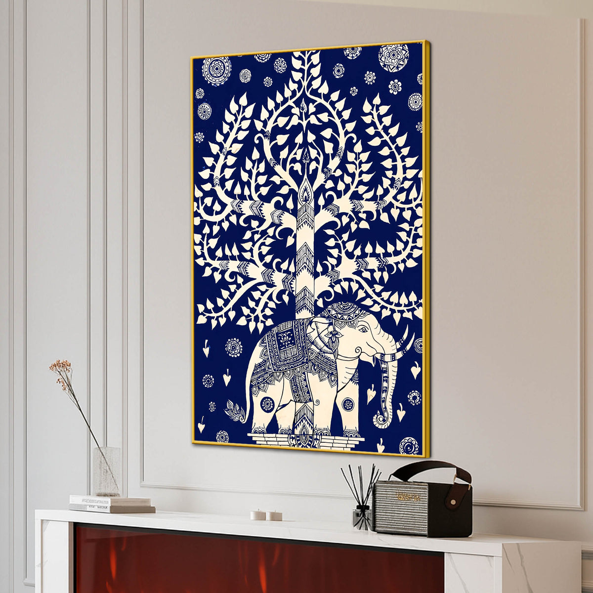 Royal Blue Tree of Life Elephant Wall Art Canvas Painting