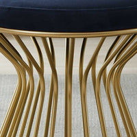 Royal Blue Velvet Pouffe with Glamorous Gold Detailing