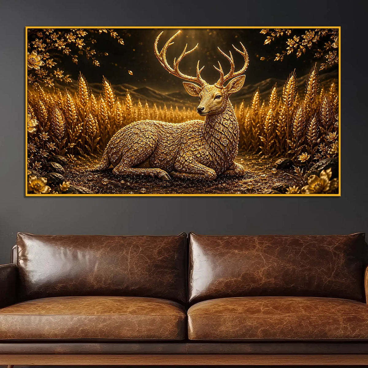 Royal Deer Floating Frame Crystal Wall Décor Painting