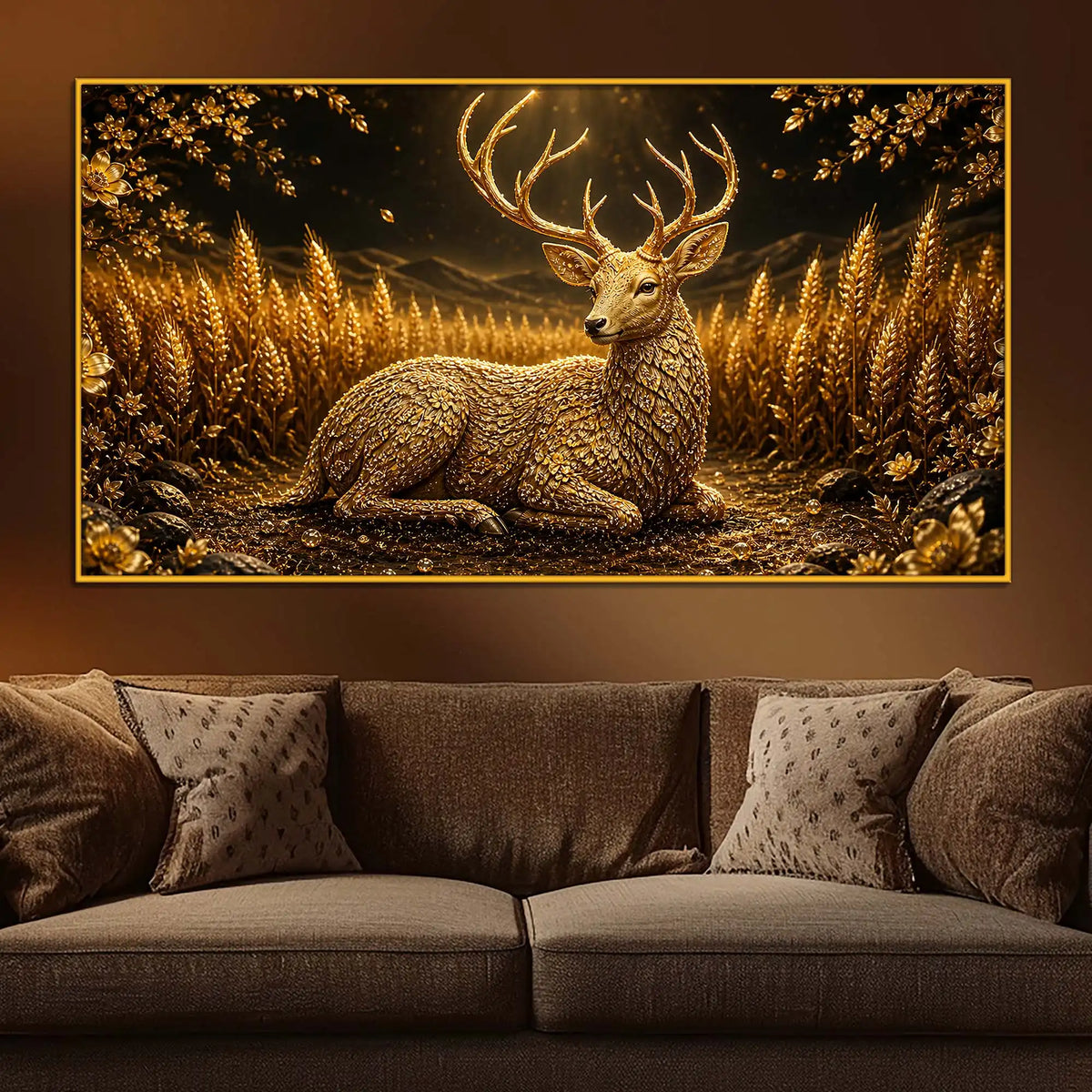 Royal Deer Floating Frame Crystal Wall Décor Painting