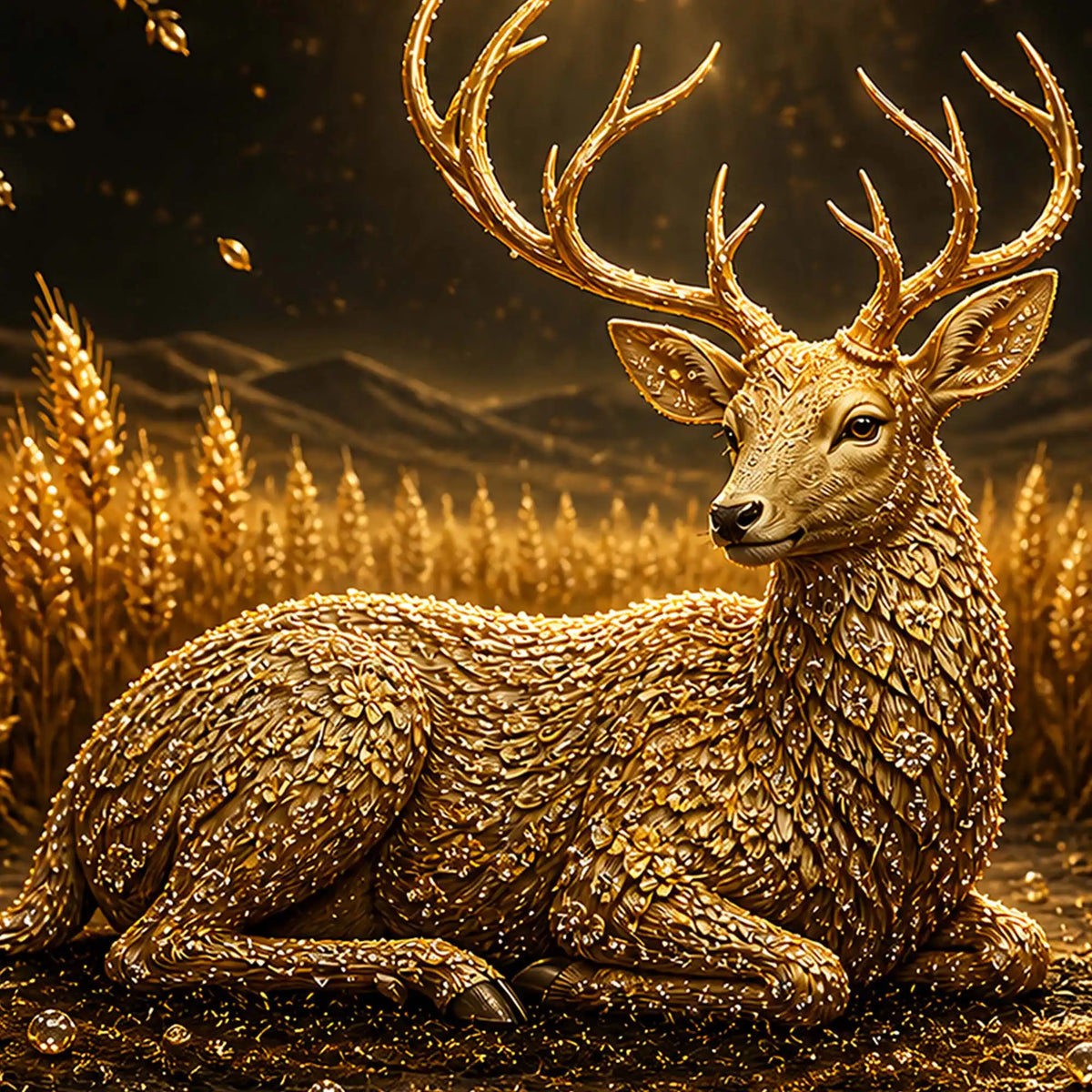 Royal Deer Floating Frame Crystal Wall Décor Painting