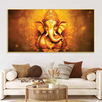Royal Divine Golden Lord Ganesha Elegant Canvas Wall Painting for Home & Office Decor – Modern Devotional Wall Art
