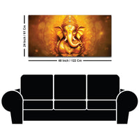 Royal Divine Golden Lord Ganesha Elegant Canvas Wall Painting for Home & Office Decor – Modern Devotional Wall Art