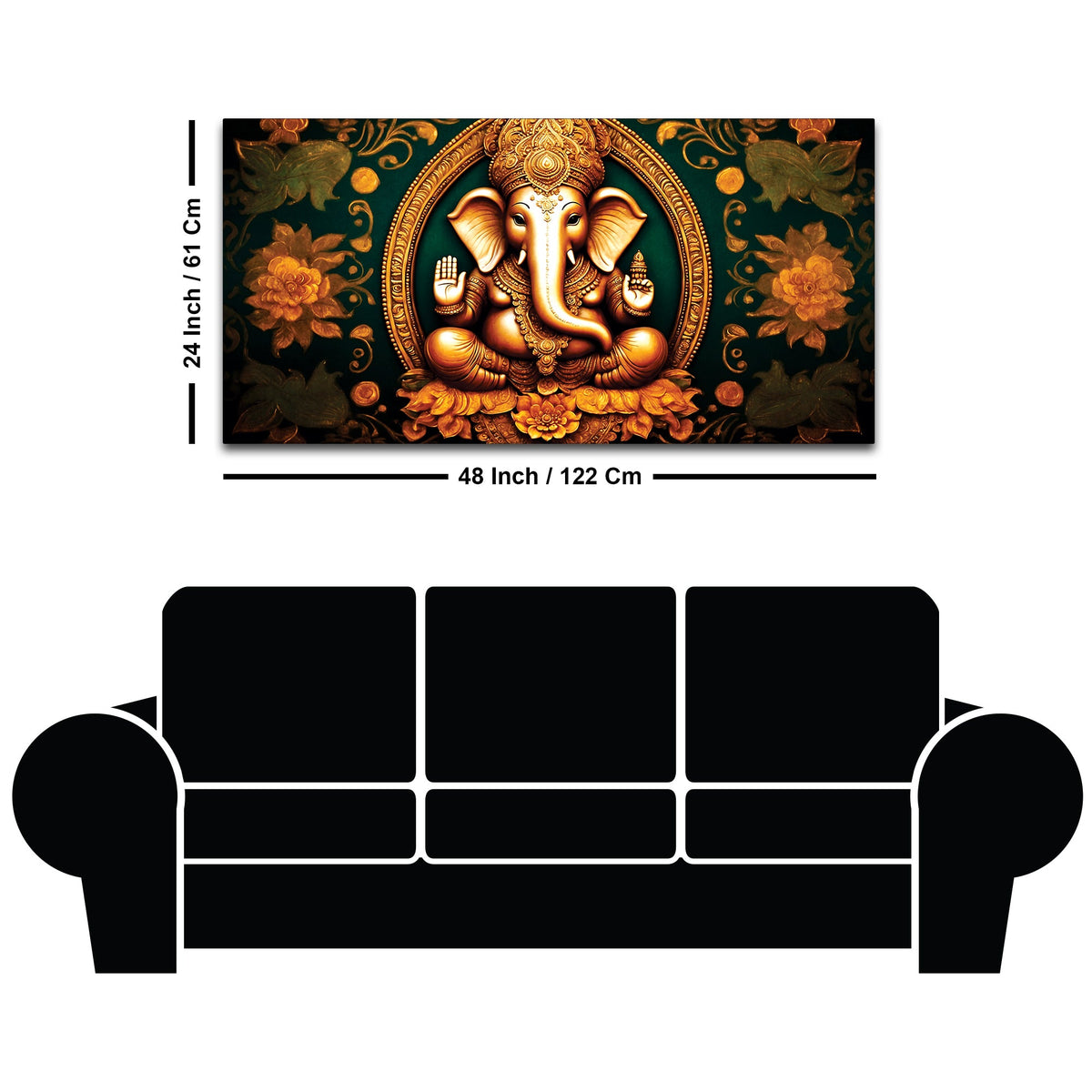 Royal Divine Lord Shri Ganesha with Beautiful Flowers Spiritual Canvas Wall Painting for Home & Office Decor – Modern Devotional Wall Art