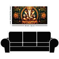 Royal Divine Lord Shri Ganesha with Beautiful Flowers Spiritual Canvas Wall Painting for Home & Office Decor – Modern Devotional Wall Art