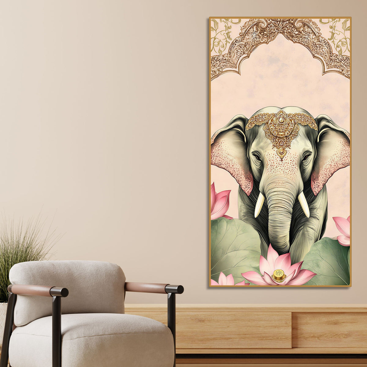 Royal Elephant Canvas Painting | Elegant Indian Wall Art for Living Room Decor