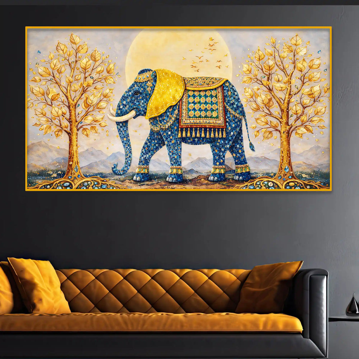 Royal Elephant Crystal Glass Wall Art Painting for Home Interior Décor