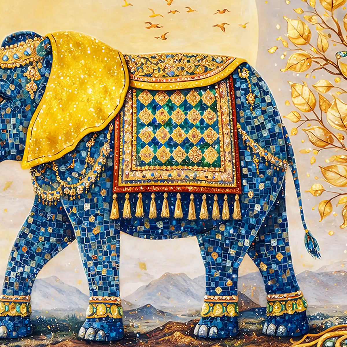 Royal Elephant Crystal Glass Wall Art Painting for Home Interior Décor