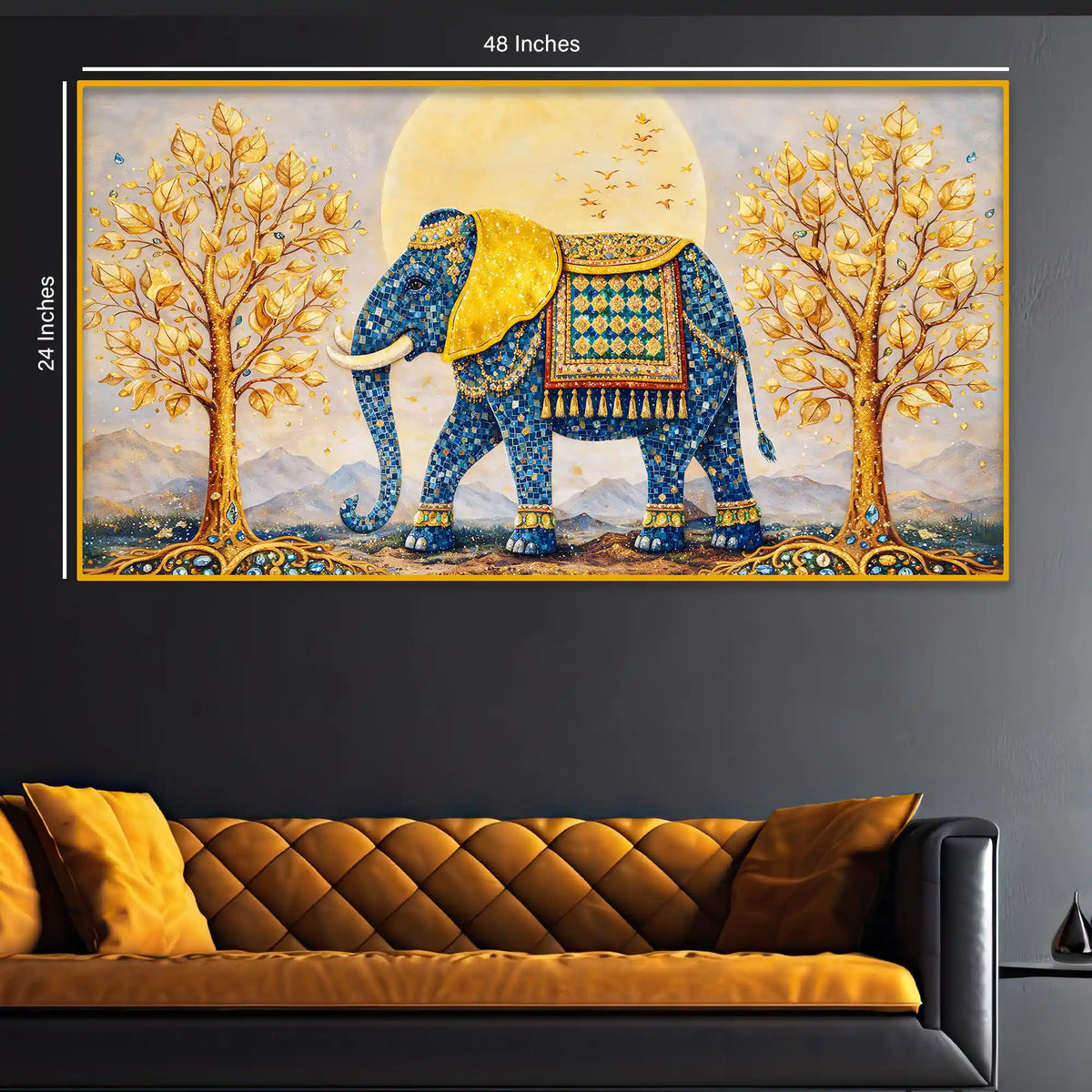 Royal Elephant Crystal Glass Wall Art Painting for Home Interior Décor